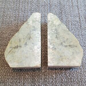 Vintage Green Marble Stone Bookends Natural Edge Sage Polished Heavy 9 Inch